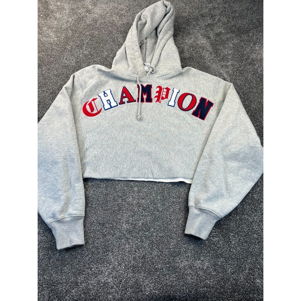 Champion Hoodie Women XL Reverse Weave‎ Cropped Old English Script Logo Gray